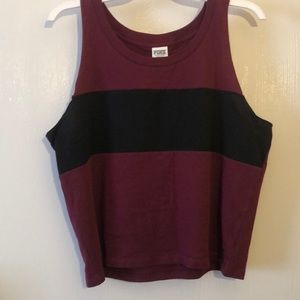 PINK color block sleeveless crop shirt